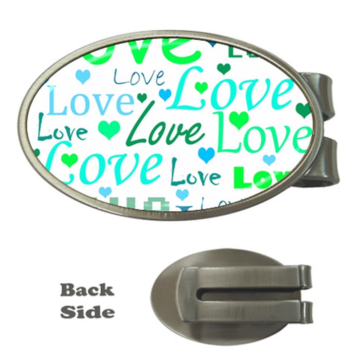 Love pattern - green and blue Money Clips (Oval) 