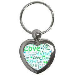 Love pattern - green and blue Key Chains (Heart) 