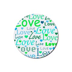 Love pattern - green and blue Rubber Round Coaster (4 pack) 