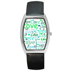 Love pattern - green and blue Barrel Style Metal Watch