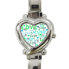 Love pattern - green and blue Heart Italian Charm Watch