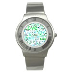 Love pattern - green and blue Stainless Steel Watch Front