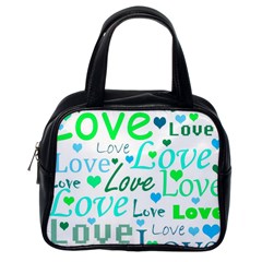 Love pattern - green and blue Classic Handbags (One Side)