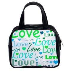 Love pattern - green and blue Classic Handbags (2 Sides)