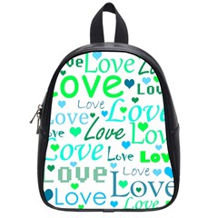 Love pattern - green and blue School Bags (Small) 