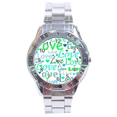 Love pattern - green and blue Stainless Steel Analogue Watch