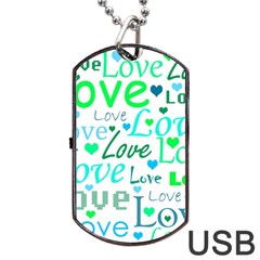 Love pattern - green and blue Dog Tag USB Flash (One Side)