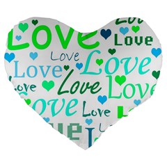 Love pattern - green and blue Large 19  Premium Heart Shape Cushions