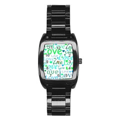 Love pattern - green and blue Stainless Steel Barrel Watch