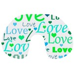 Love pattern - green and blue Travel Neck Pillows Back