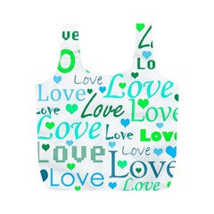 Love pattern - green and blue Full Print Recycle Bags (M) 