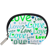 Love pattern - green and blue Accessory Pouches (Small) 