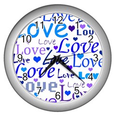 Blue And Purple Love Pattern Wall Clocks (silver)  by Valentinaart