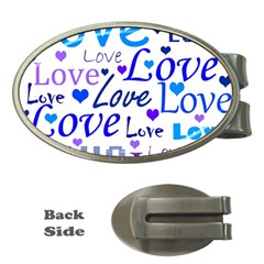 Blue And Purple Love Pattern Money Clips (oval)  by Valentinaart