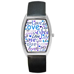 Blue And Purple Love Pattern Barrel Style Metal Watch by Valentinaart