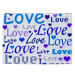 Blue And Purple Love Pattern Cosmetic Bag (xxl)  by Valentinaart