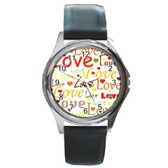 Valentine s Day Pattern Round Metal Watch by Valentinaart