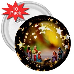 Christmas Crib Virgin Mary Joseph Jesus Christ Three Kings Baby Infant Jesus 4000 3  Buttons (10 Pack)  by yoursparklingshop