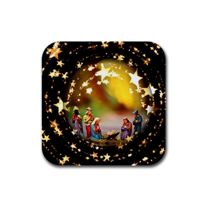 Christmas Crib Virgin Mary Joseph Jesus Christ Three Kings Baby Infant Jesus 4000 Rubber Square Coaster (4 pack) 