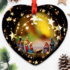 Christmas Crib Virgin Mary Joseph Jesus Christ Three Kings Baby Infant Jesus 4000 Heart Ornament (2 Sides) by yoursparklingshop