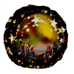 Christmas Crib Virgin Mary Joseph Jesus Christ Three Kings Baby Infant Jesus 4000 Large 18  Premium Round Cushions by yoursparklingshop