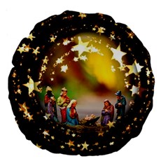 Christmas Crib Virgin Mary Joseph Jesus Christ Three Kings Baby Infant Jesus 4000 Large 18  Premium Flano Round Cushions by yoursparklingshop