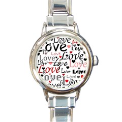 Love Pattern - Red Round Italian Charm Watch by Valentinaart