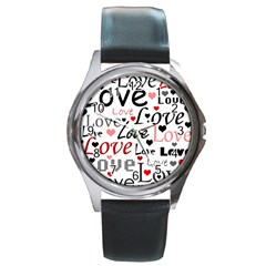 Love Pattern - Red Round Metal Watch by Valentinaart