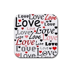 Love Pattern - Red Rubber Coaster (square)  by Valentinaart