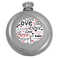 Love Pattern - Red Round Hip Flask (5 Oz) by Valentinaart