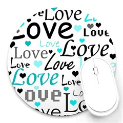 Love Pattern - Cyan Round Mousepads by Valentinaart