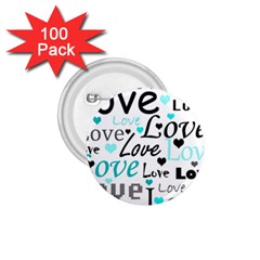 Love Pattern - Cyan 1 75  Buttons (100 Pack)  by Valentinaart