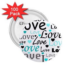 Love Pattern - Cyan 2 25  Buttons (100 Pack)  by Valentinaart