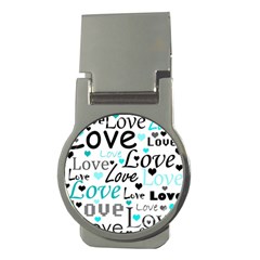 Love Pattern - Cyan Money Clips (round)  by Valentinaart