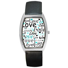 Love Pattern - Cyan Barrel Style Metal Watch by Valentinaart