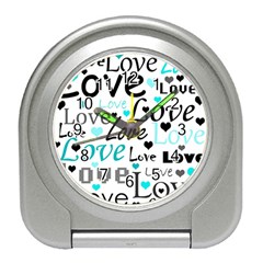 Love Pattern - Cyan Travel Alarm Clocks by Valentinaart