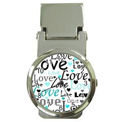 Love Pattern - Cyan Money Clip Watches by Valentinaart