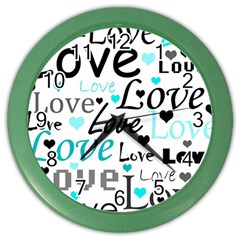 Love Pattern - Cyan Color Wall Clocks by Valentinaart