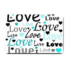 Love Pattern - Cyan Small Doormat  by Valentinaart