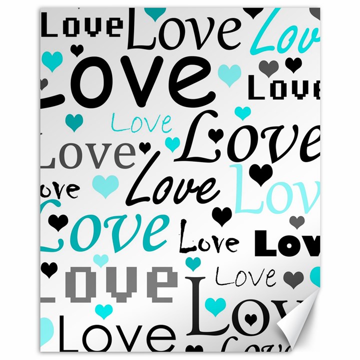 Love pattern - cyan Canvas 11  x 14  