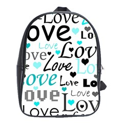 Love Pattern - Cyan School Bags (xl)  by Valentinaart