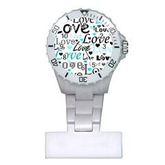 Love Pattern - Cyan Plastic Nurses Watch by Valentinaart