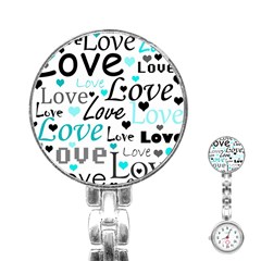 Love Pattern - Cyan Stainless Steel Nurses Watch by Valentinaart