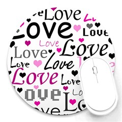 Love Pattern - Magenta Round Mousepads by Valentinaart