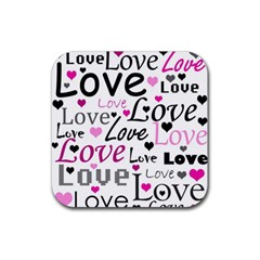 Love Pattern - Magenta Rubber Coaster (square)  by Valentinaart