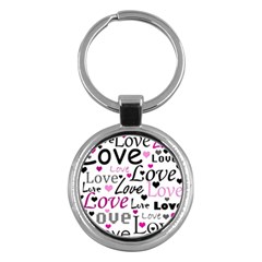 Love Pattern - Magenta Key Chains (round)  by Valentinaart