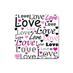 Love Pattern - Magenta Square Magnet by Valentinaart