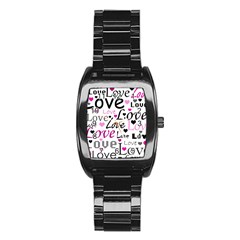 Love Pattern - Magenta Stainless Steel Barrel Watch by Valentinaart