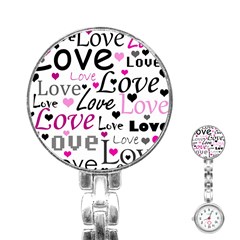 Love Pattern - Magenta Stainless Steel Nurses Watch by Valentinaart