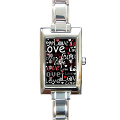 Red Love Pattern Rectangle Italian Charm Watch by Valentinaart